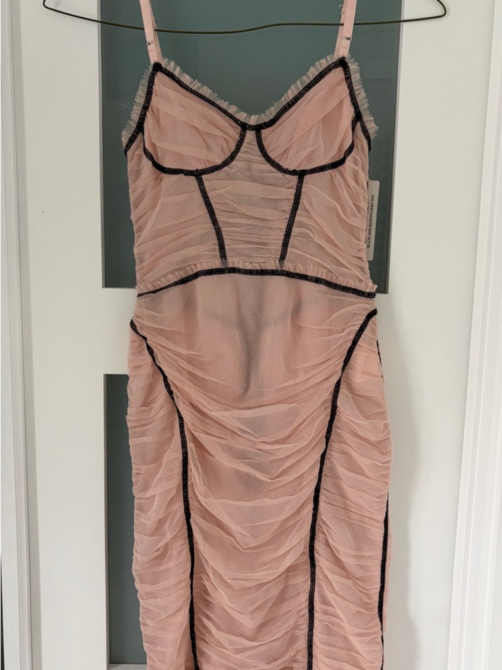 Dolce & Gabbana Blush Pink Sheer Ruched Slip with Black Trim